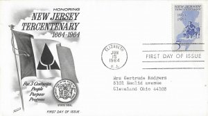 1964 FDC, #1247, 5c New Jersey 300th, Fleetwood