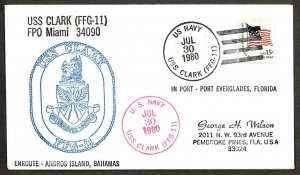 U.S.A. Postal History - USS CLARK FFG-11 (1980) Cover