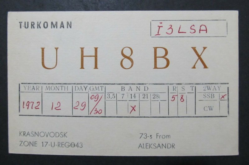 6380 Amateur Radio QSL Card Krasnovodsk Turkmenistan