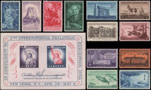 1956 Year Set of 12 Commemorative Stamps & S/S Mint NH - Stuart Katz