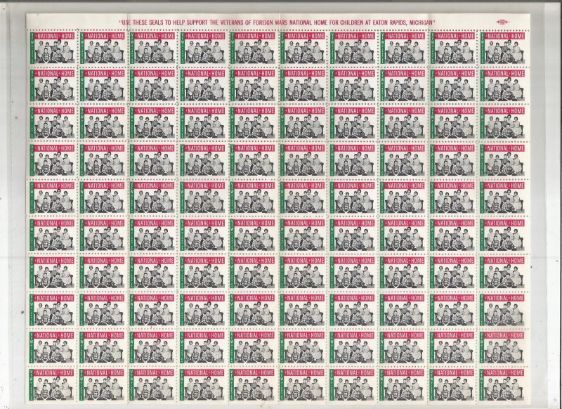 VFW NATIONAL HOME POSTER STAMPS, FULL SHEET, 1963-64