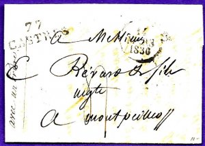 FRANCE - CASTRES 1830 STAMPLESS FOLDED LETTERHEAD, STRAIGHT LINE MARK