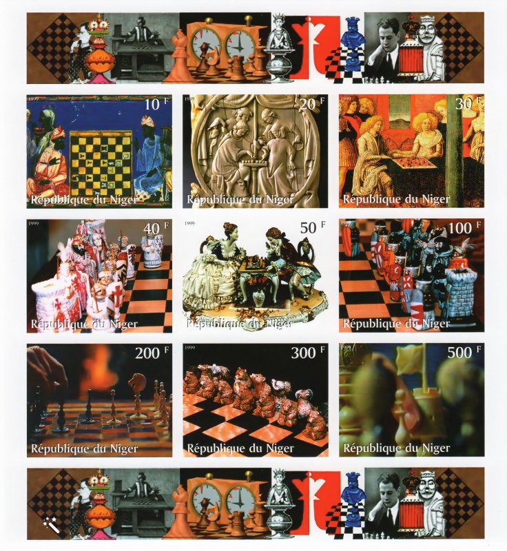 Niger 1999 Chess Paintings  Sheetlet (9) Imperforated MNH