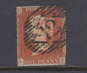 Great Britain Sc 3, 1841 PENNY RED on blue paper, 12 in grid cancel, tiny thin