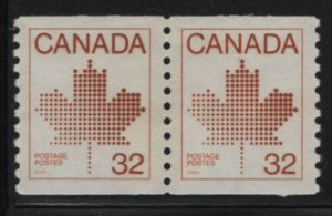 Canada 1983 MNH Sc 951 32c Maple Leaf, red Coil Pair