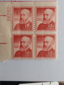 SCOTT # 1045 PLATE BLOCK BENJAMIN HARRISON MINT NEVER HINGED GEM QUALITY