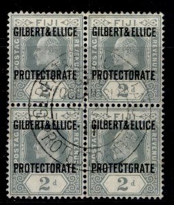 GILBERT AND ELLICE ISLANDS EDVII SG3, 2d grey, FINE USED. Cat £72. BLOCK x4