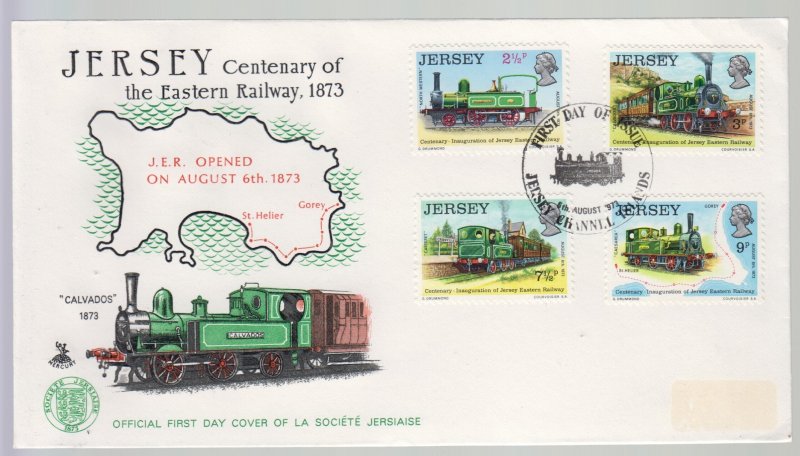 Jersey 1973,  Railways No.1,  set of 4  on FDC