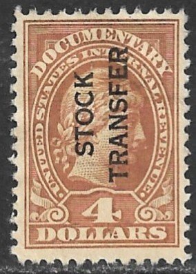 USA 1918-22 $4.00 Liberty Head STOCK TRANSFER Revenue Sc RD15 MH