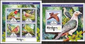 Solomon Islands 2017 Rare Birds sheet +S/S MNH