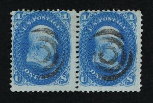 EXCEPTIONAL GENUINE SCOTT #92 VF USED PAIR 1868 BLUE PSAG CERT CLEAR F-GRILL 