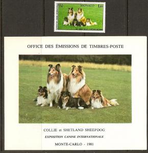 Monaco 1285 MNH 1981 Intl. Dog Show w Caine Expo Folder