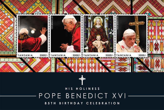 Tanzania - Pope Benedict XVI Turns 85 - 4 Stamp Sheet - TAN1212H