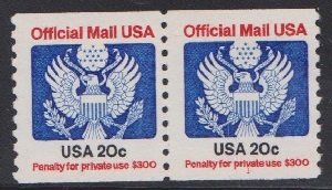 O135 20c Official MNH PNC #1 coil pair