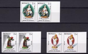Monaco 1990 Sc#1737/1739 Christmas/Baker/Firewood/Donkey SET PAIRS IMPERF.MNH