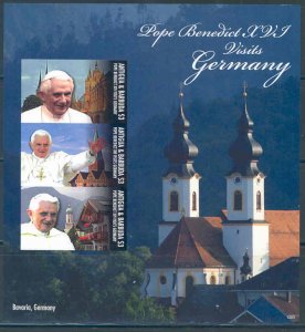 ANTIGUA POPE BENEDICT XVI IMPERFORATED SHEET VISIT TO GERMANY PART II MINT NH 