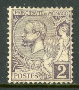 Monaco 1891 Prince Albert 2¢ Dull Violet  Scott # 12 Mint E909