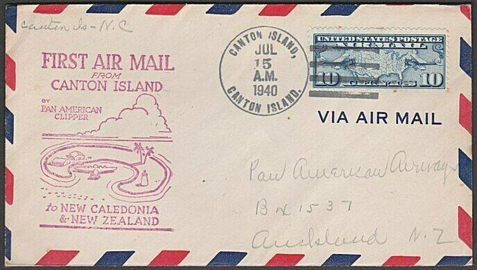 GILBERT & ELLICE IS US PO 1940 first flight cover Canton Is to Noumea......55592