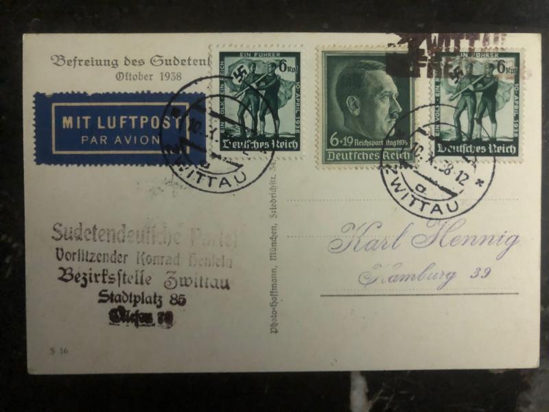 1938 Zwittau Sudetenland Germany RPPC Postcard Cover Fuhrer in Karlsbad