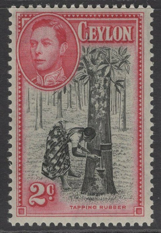 CEYLON SG386a 1938 2c BLACK & CARMINE p13½x13 MNH