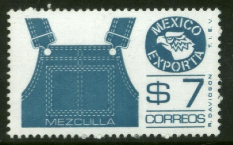 MEXICO Exporta 1122 $7P Overalls Dk blue Fluor Paper 7 MINT, NH. VF.
