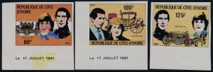 Ivory Coast 593-5 imperf MNH Prince Charles, Princess Diana Wedding, Horse