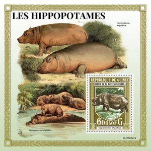 Guinea - 2021 Hippopotamus on Stamps - Stamp Souvenir Sheet - GU210227b