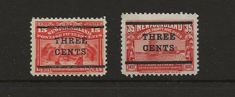 Newfoundland 1920 surcharge 3c  sg.146-7  MH 