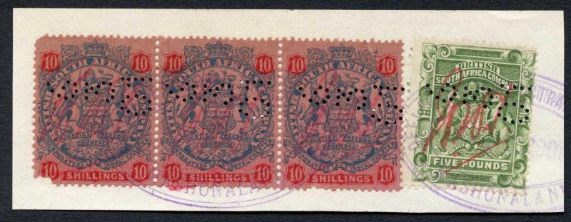 Rhodesia SG12 and SG50 Strip Fiscally used on piece 