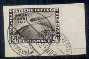 GERMANY #C42 4mk Polar flight used on piece w/sending and receiving cancels