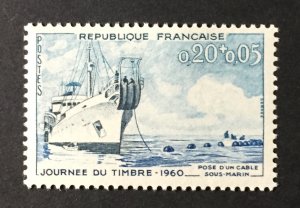 France 1960 #B339, Stamp Day/Ship, MNH.