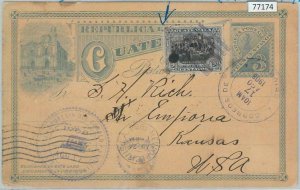 77174 - GUATEMALA  - POSTAL STATIONERY CARD from CHIQUIMULA to KANSAS Usa 1908