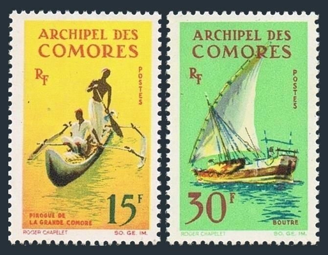 Comoro Isls 61-62,hinged.Michel 61-62. 1964.Grand Comoro canoe,Boutre felucca.