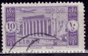 Lebanon, 1954, Airmail, Temple of Bacchus at Baalbek, 10p, sc#C184, used**