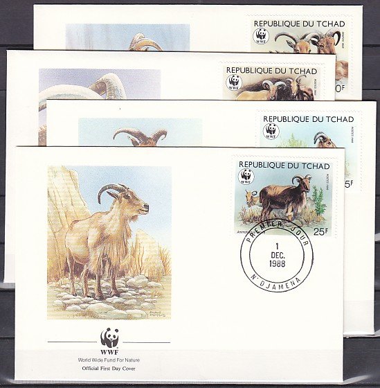Chad, Scott cat. 574-577. World Wildlife Fund issue. 4 First day covers. ^