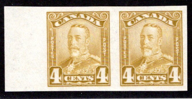 Scott 152a, Canada, Imperf Pair, MLHOG, 4c, KGV Scroll Issue, C/V $150 in 2021