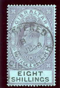 Gibraltar 1903 KEVII 8s dull purple & black/blue very fine used. SG 54. Sc 47.