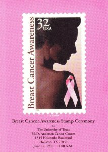Signed. USPS Houston 2nd Day Ceremony Program #3081 Breast Cancer M.D. Anderson