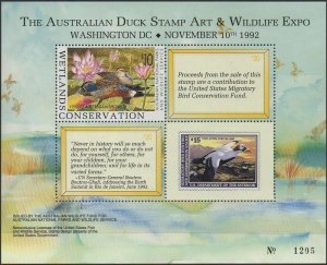 Australia Cinderella Ducks 1992 Duck Stamp Art and Wildlife Expo MS MNH