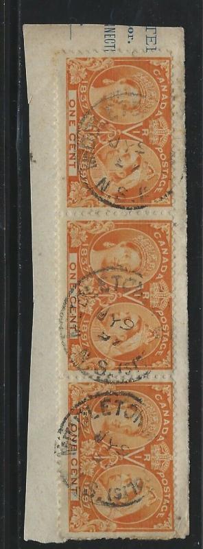 CANADA - #51 - 1c QUEEN VICTORIA DIAMOND JUBILEE STRIP OF 3 MIDDLETON, NS CANCEL