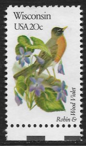 US #2001 20c State Birds and Flowers - Wisconsin