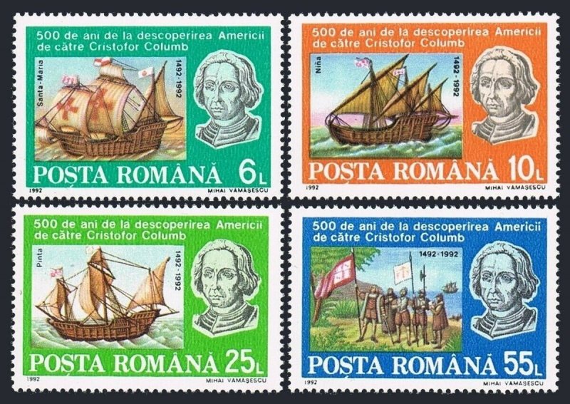 Romania 3770-3773,3774,MNH.Michel 4824-4828 Bl.277. Discovery of America-500.Map