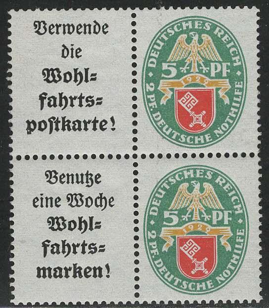 Germany Scott # B28 (2), label A1.1 and A2, mint nh, se-tenant, Mi# W34+W35