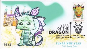 24-016, 2024, Year of the Dragon, First Day Cover, Pictorial  Postmark, Seattle