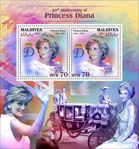 MALDIVES - 2021 - Princess Diana - Perf Souv Sheet - Mint Never Hinged