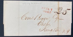 1835 New York Usa Letter Stampless Maritime Mail Cover To Kingston Steamer