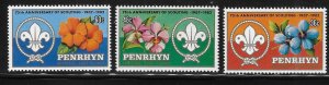 Penrhyn island 1983 Flowers Scouting Year Sc 215-217 MNH A2128