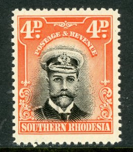 Southern Rhodesia 1924 British KGV 4d Black & Orange Red Scott #6 Mint A916