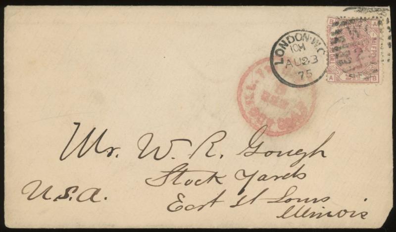 1875 LONDON  ENGLAND Cover to St Louis Illinois 