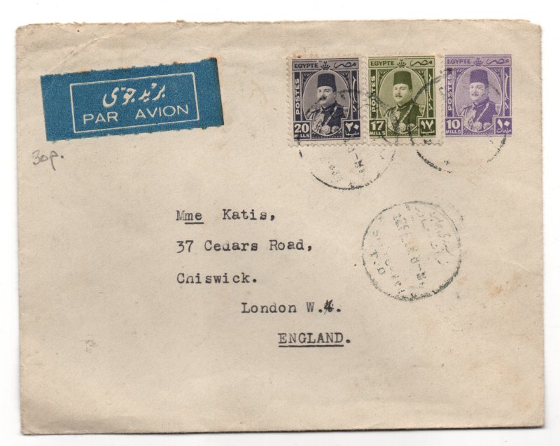 Egypt early Airmail Cover to UK WS30344